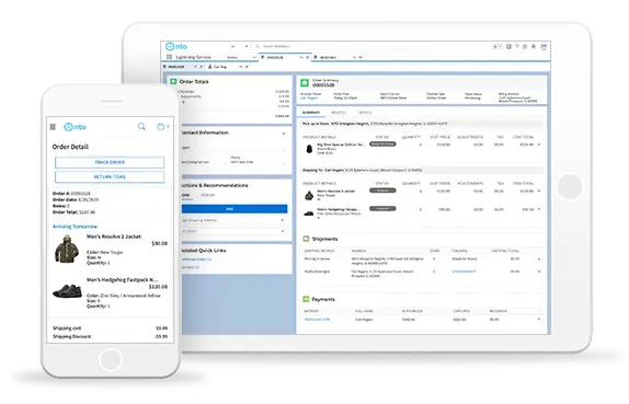 Salesforce B2B Commerce order management — orders synced to CRM